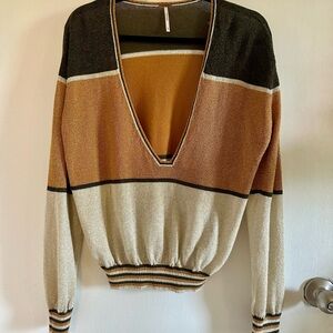 Free People Multicolor V-Neck Sweater